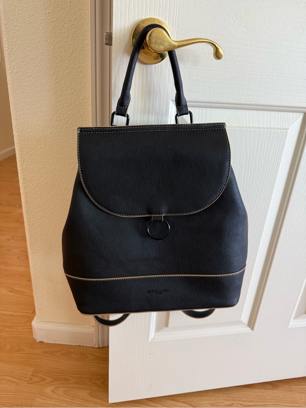 Classic Black Faux-Leather Top-Handle Backpack